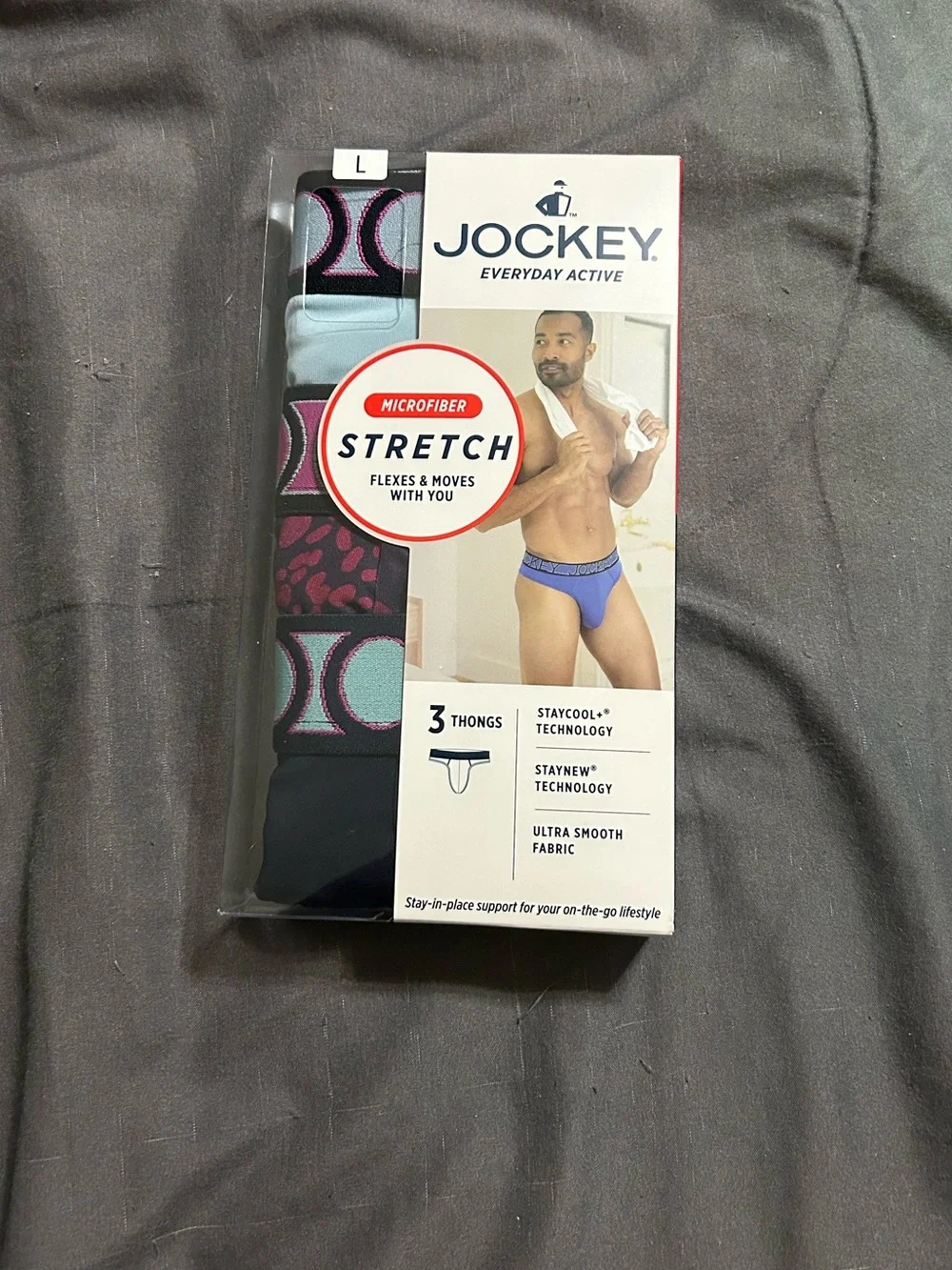 Jockey Men's Microfiber Stretch Thongs - Black, Light Blue & Purple (3-Pack)